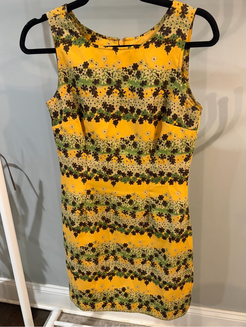 Guess Yellow Floral Stripe Sleeveless Shift Dress size 5
